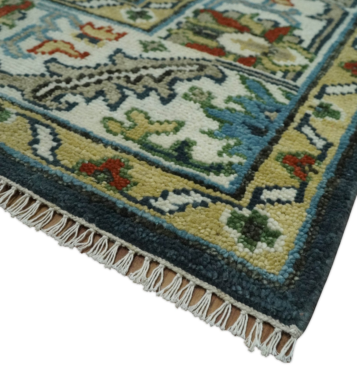 Hand Knotted Green and Ivory Traditional Oriental Oushak Custom Made Wool Area Rug.