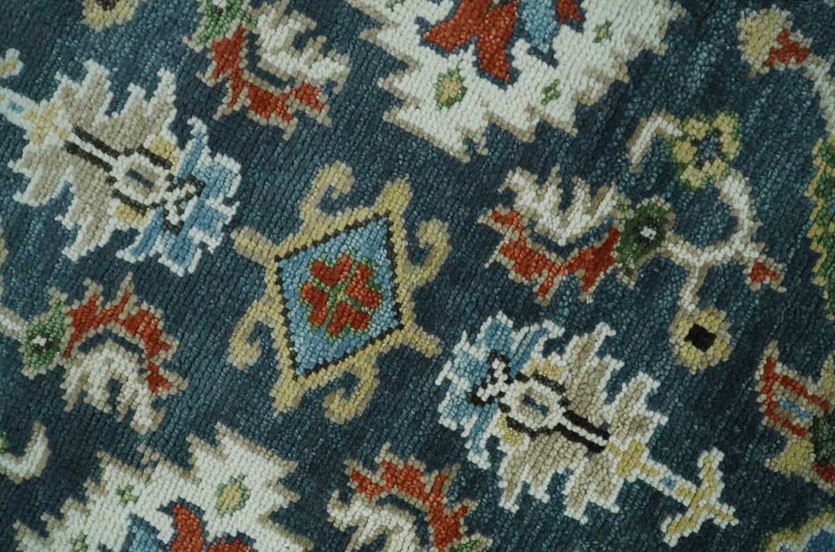 Hand Knotted Green and Ivory Traditional Oriental Oushak Custom Made Wool Area Rug.