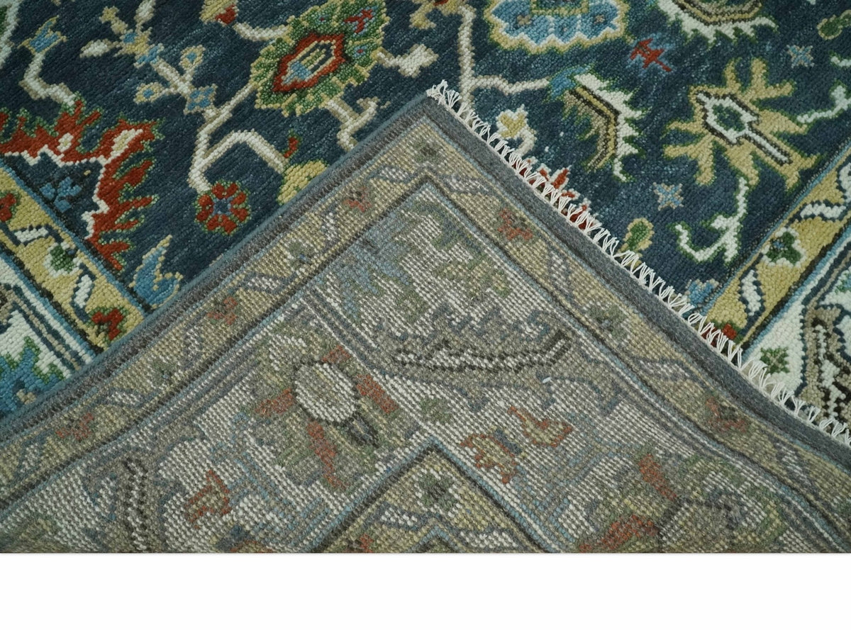 Hand Knotted Green and Ivory Traditional Oriental Oushak Custom Made Wool Area Rug.