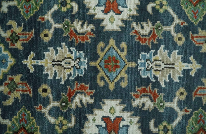 Hand Knotted Green and Ivory Traditional Oriental Oushak Custom Made Wool Area Rug.