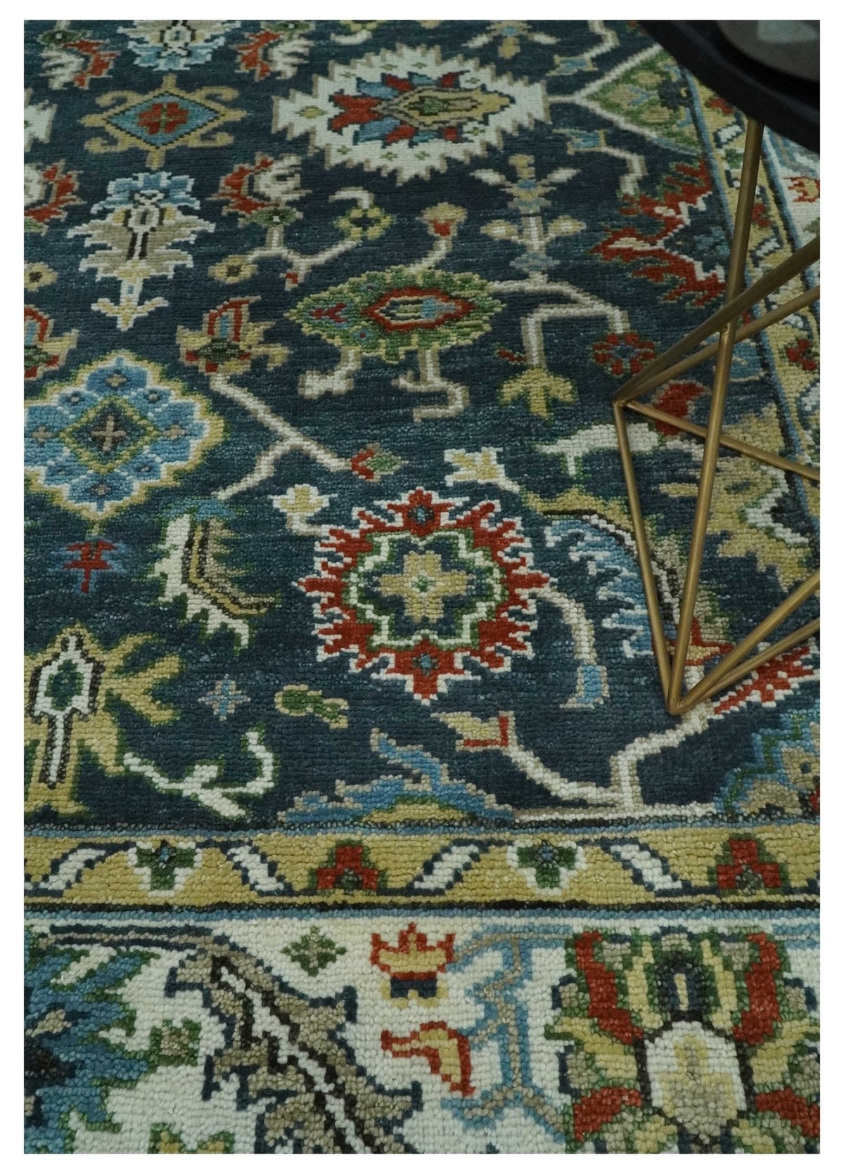 Hand Knotted Green and Ivory Traditional Oriental Oushak Custom Made Wool Area Rug.