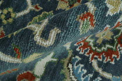 Hand Knotted Green and Ivory Traditional Oriental Oushak Custom Made Wool Area Rug.