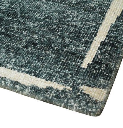 Hand Knotted 5x8 Charcoal and Olive Floral Design Recycled Silk Area Rug.