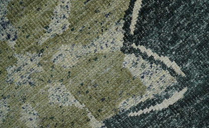 Hand Knotted 5x8 Charcoal and Olive Floral Design Recycled Silk Area Rug.