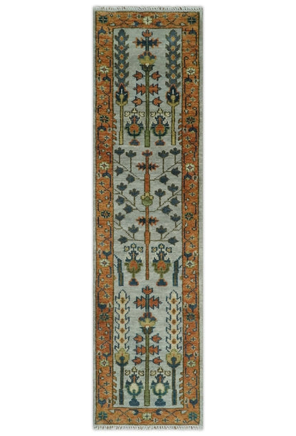 Hand Knotted Rust and Blue Traditional Turkish Tree of Life Multi Size Wool Rug.