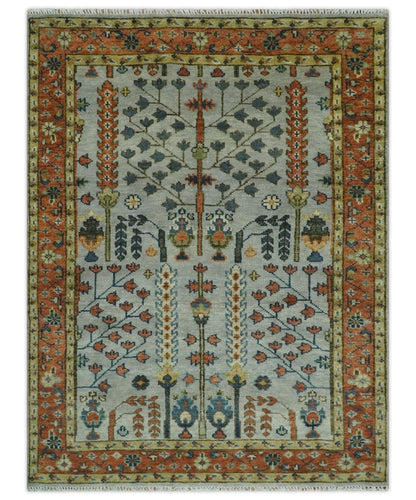 Hand Knotted Rust and Blue Traditional Turkish Tree of Life Multi Size Wool Rug.