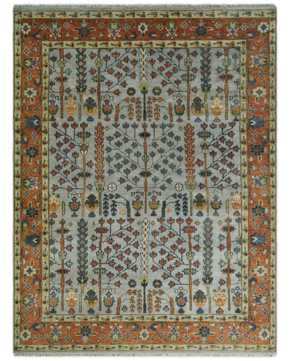 Hand Knotted Rust and Blue Traditional Turkish Tree of Life Multi Size Wool Rug.