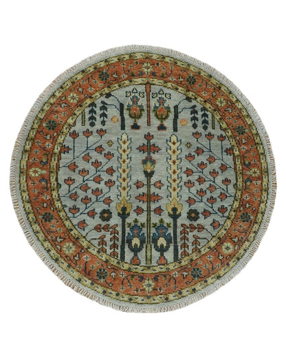 Hand Knotted Rust and Blue Traditional Turkish Tree of Life Multi Size Wool Rug.