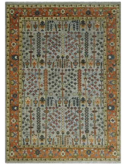 Hand Knotted Rust and Blue Traditional Turkish Tree of Life Multi Size Wool Rug.