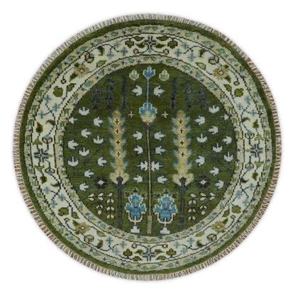Hand Knotted Royal Green and Ivory Traditional Turkish Style Tree Of Life Multi Size Wool Area Rug.