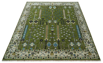 Hand Knotted Royal Green and Ivory Traditional Turkish Style Tree Of Life Multi Size Wool Area Rug.