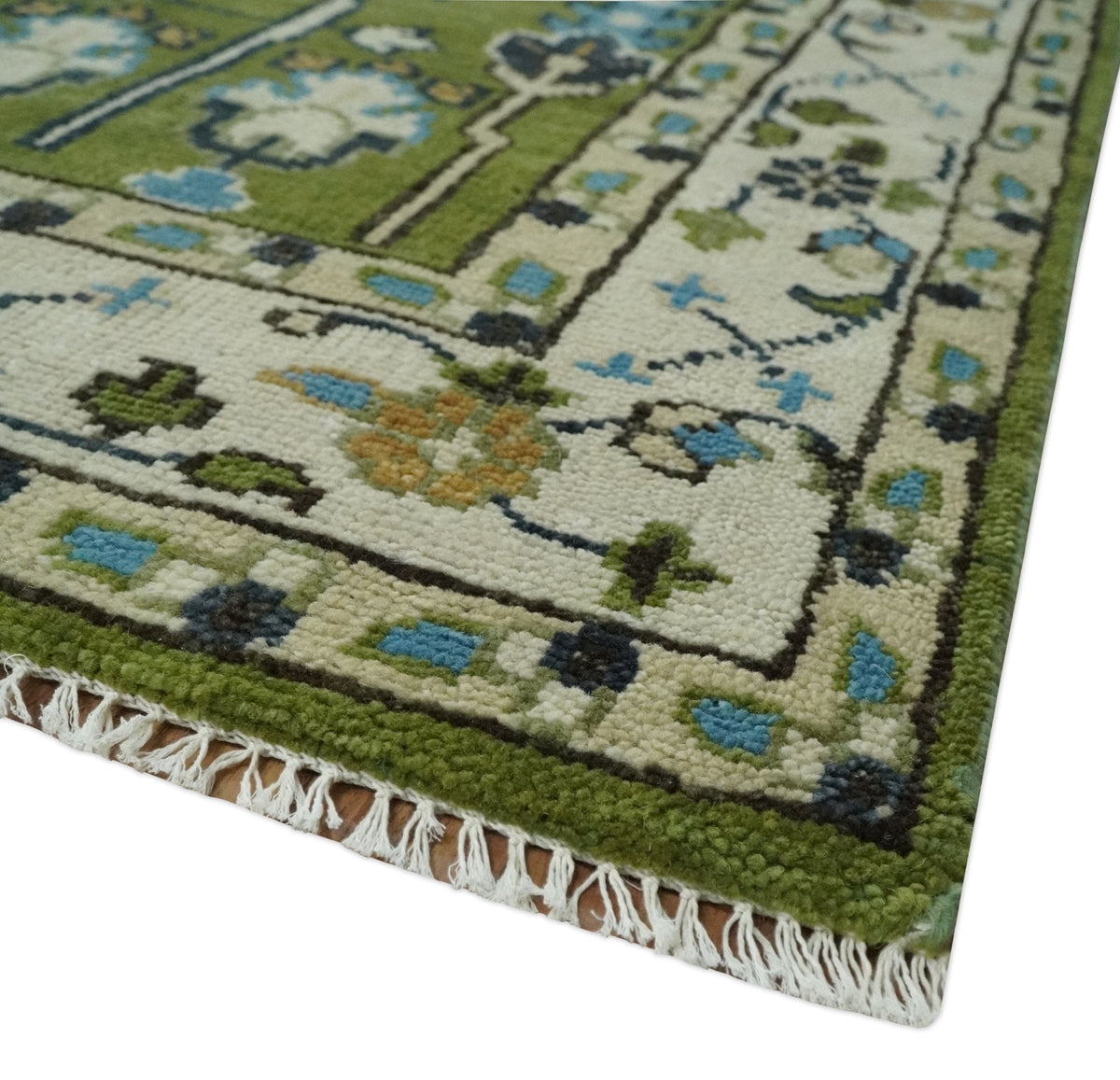 Hand Knotted Royal Green and Ivory Traditional Turkish Style Tree Of Life Multi Size Wool Area Rug.