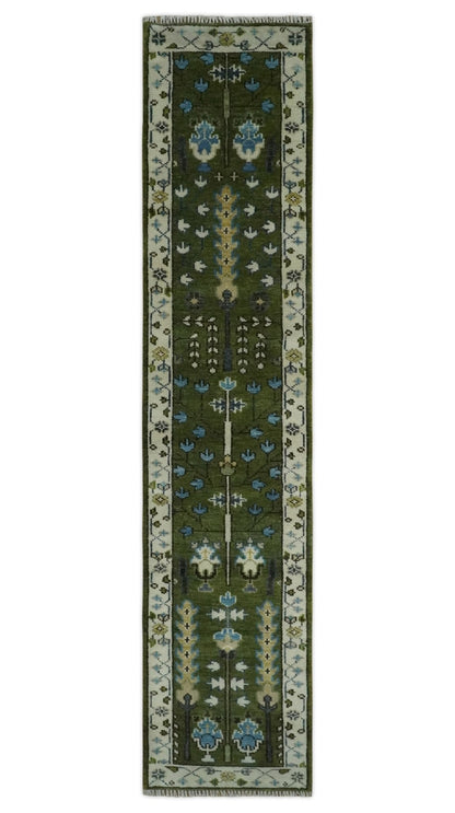 Hand Knotted Royal Green and Ivory Traditional Turkish Style Tree Of Life Multi Size Wool Area Rug.