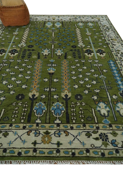 Hand Knotted Royal Green and Ivory Traditional Turkish Style Tree Of Life Multi Size Wool Area Rug.
