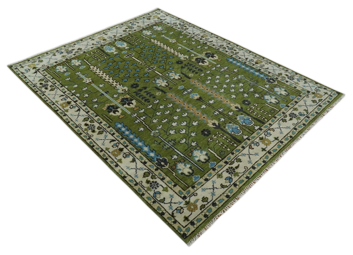 Hand Knotted Royal Green and Ivory Traditional Turkish Style Tree Of Life Multi Size Wool Area Rug.