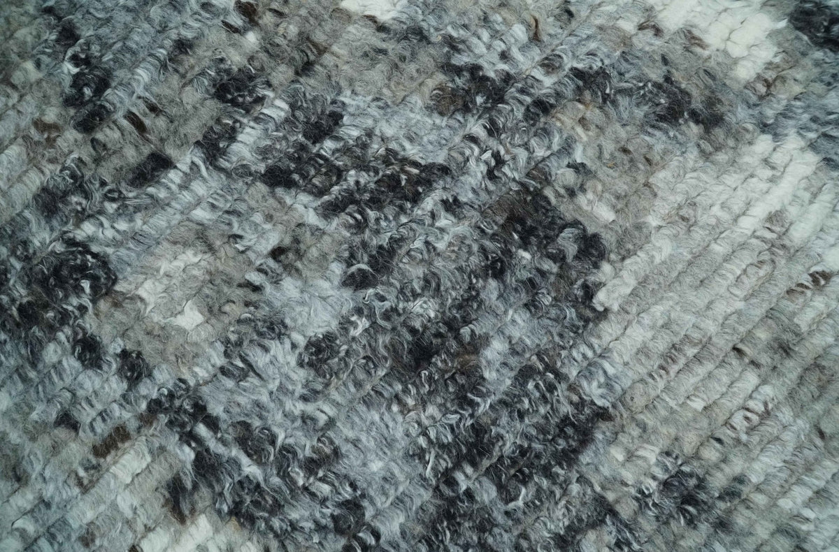 Hand Knotted Ivory, Black and Charcoal Modern Abstract Made with Blended Wool Multi Size Rug.