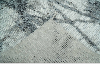 Hand Knotted Ivory, Black and Charcoal Modern Abstract Made with Blended Wool Multi Size Rug.