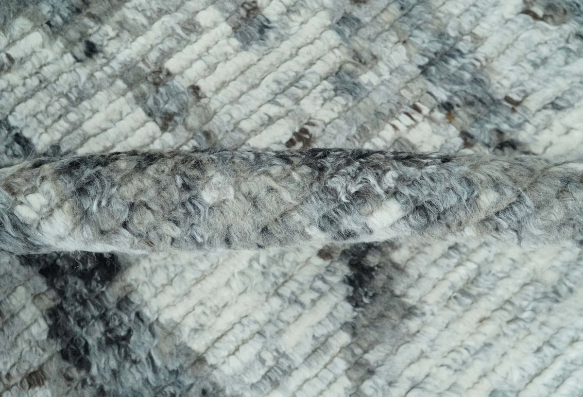 Hand Knotted Ivory, Black and Charcoal Modern Abstract Made with Blended Wool Multi Size Rug.