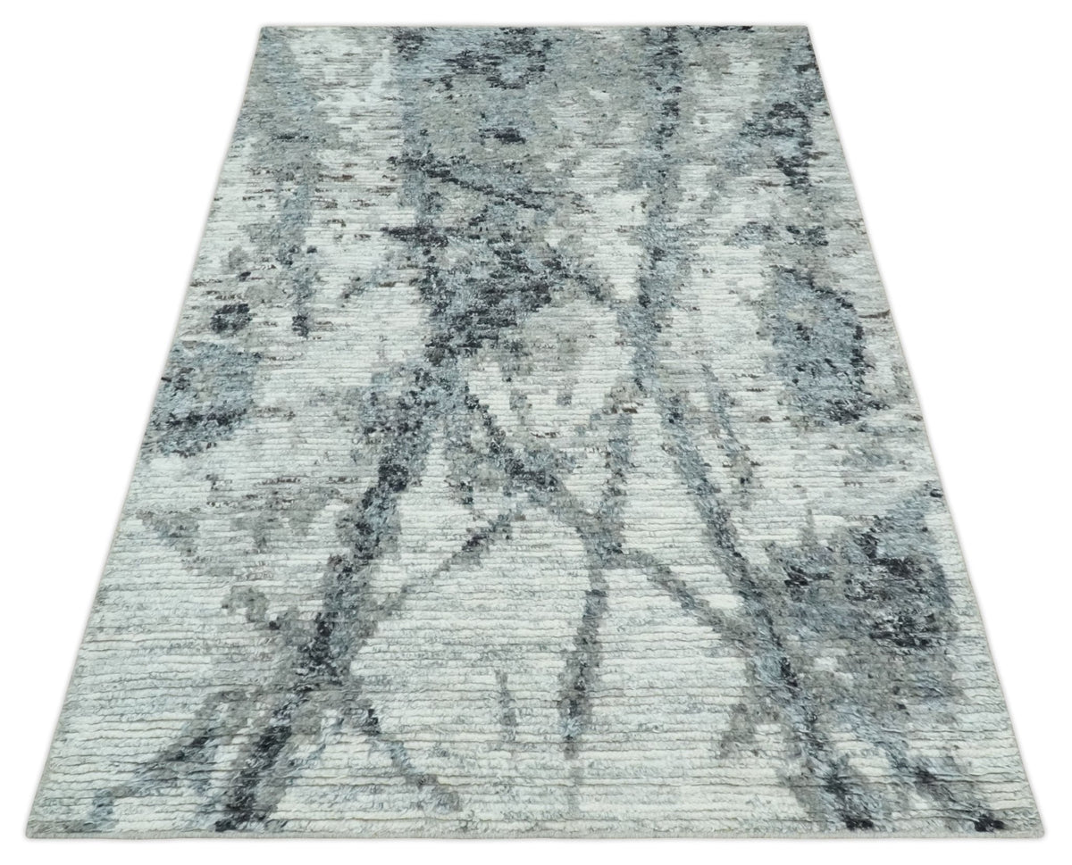 Hand Knotted Ivory, Black and Charcoal Modern Abstract Made with Blended Wool Multi Size Rug.