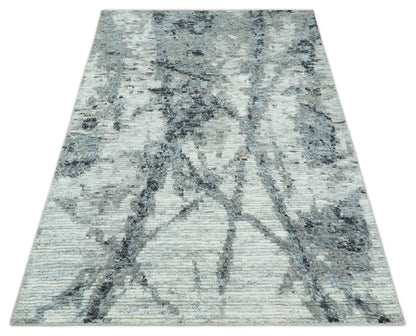 Hand Knotted Ivory, Black and Charcoal Modern Abstract Made with Blended Wool Multi Size Rug.