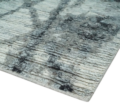 Hand Knotted Ivory, Black and Charcoal Modern Abstract Made with Blended Wool Multi Size Rug.
