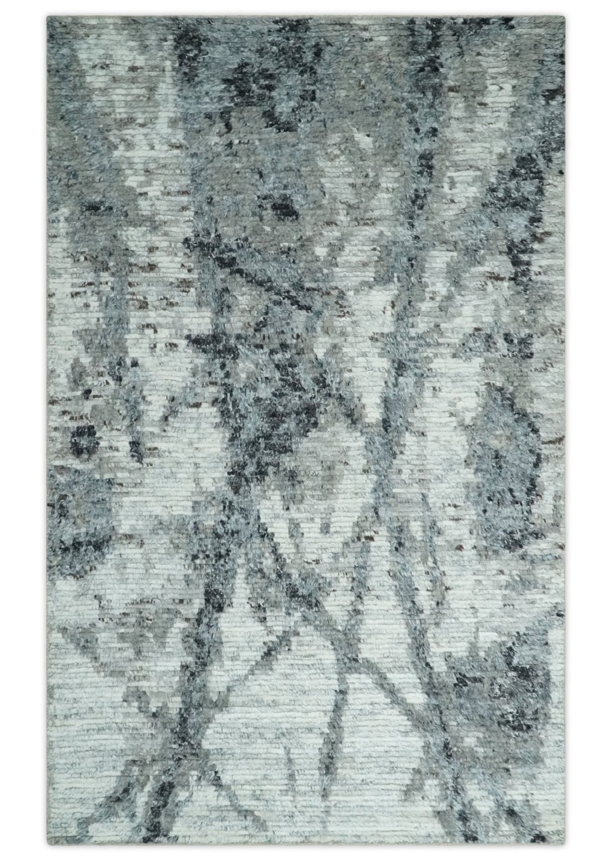 Hand Knotted Ivory, Black and Charcoal Modern Abstract Made with Blended Wool Multi Size Rug.