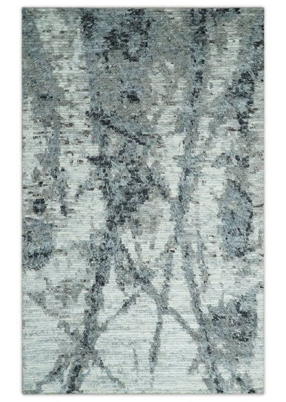 Hand Knotted Ivory, Black and Charcoal Modern Abstract Made with Blended Wool Multi Size Rug.