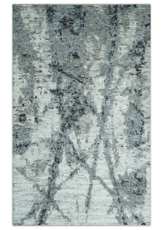 Hand Knotted Ivory, Black and Charcoal Modern Abstract Made with Blended Wool Multi Size Rug.