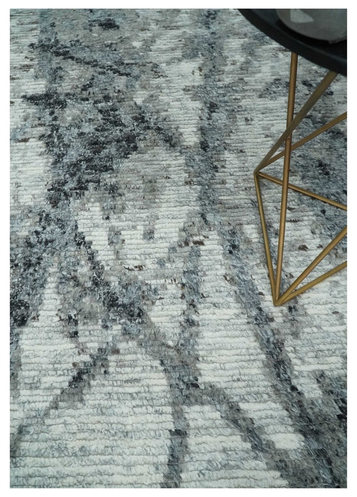 Hand Knotted Ivory, Black and Charcoal Modern Abstract Made with Blended Wool Multi Size Rug.