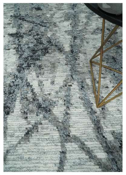 Hand Knotted Ivory, Black and Charcoal Modern Abstract Made with Blended Wool Multi Size Rug.