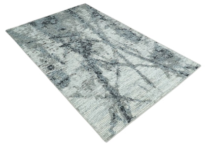 Hand Knotted Ivory, Black and Charcoal Modern Abstract Made with Blended Wool Multi Size Rug.