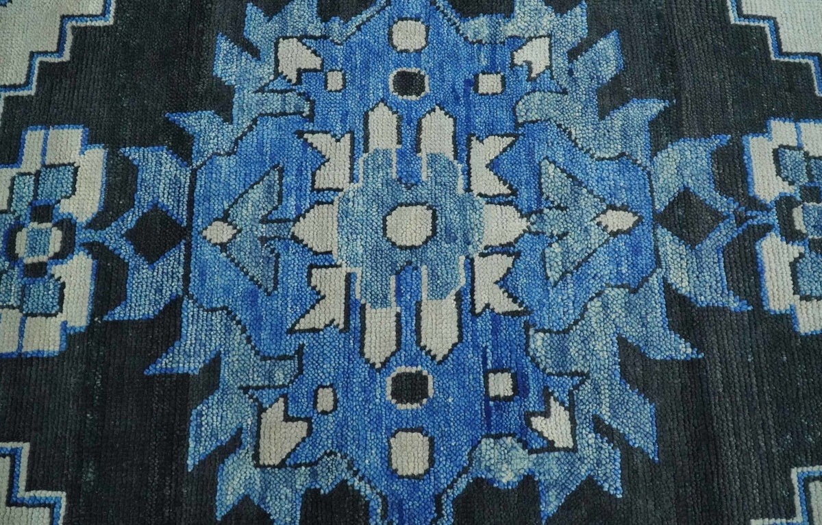 Blue and Black  Hand Knotted  Traditional Heriz Multi Size Wool Area Rug.