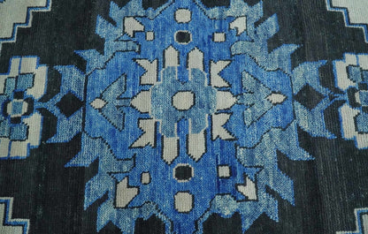 Blue and Black  Hand Knotted  Traditional Heriz Multi Size Wool Area Rug.