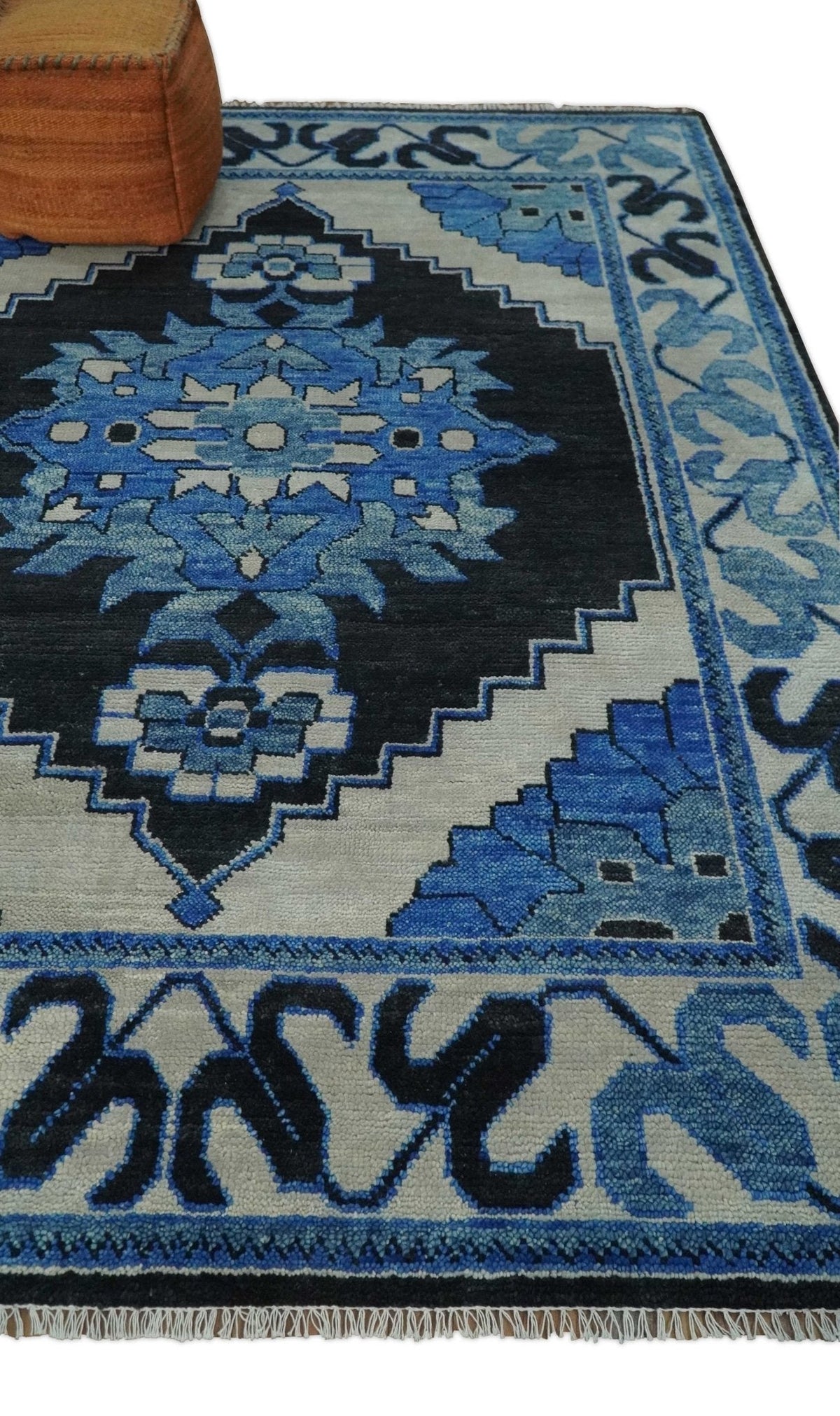 Blue and Black  Hand Knotted  Traditional Heriz Multi Size Wool Area Rug.