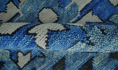 Blue and Black  Hand Knotted  Traditional Heriz Multi Size Wool Area Rug.