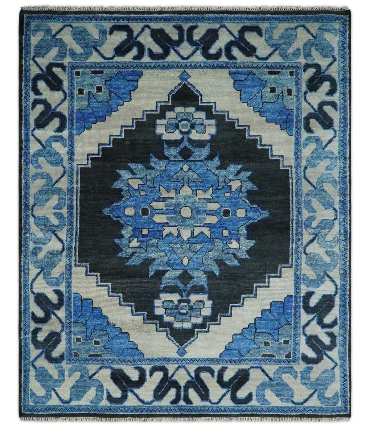 Blue and Black  Hand Knotted  Traditional Heriz Multi Size Wool Area Rug.