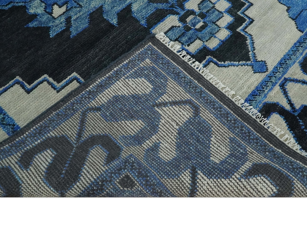 Blue and Black  Hand Knotted  Traditional Heriz Multi Size Wool Area Rug.