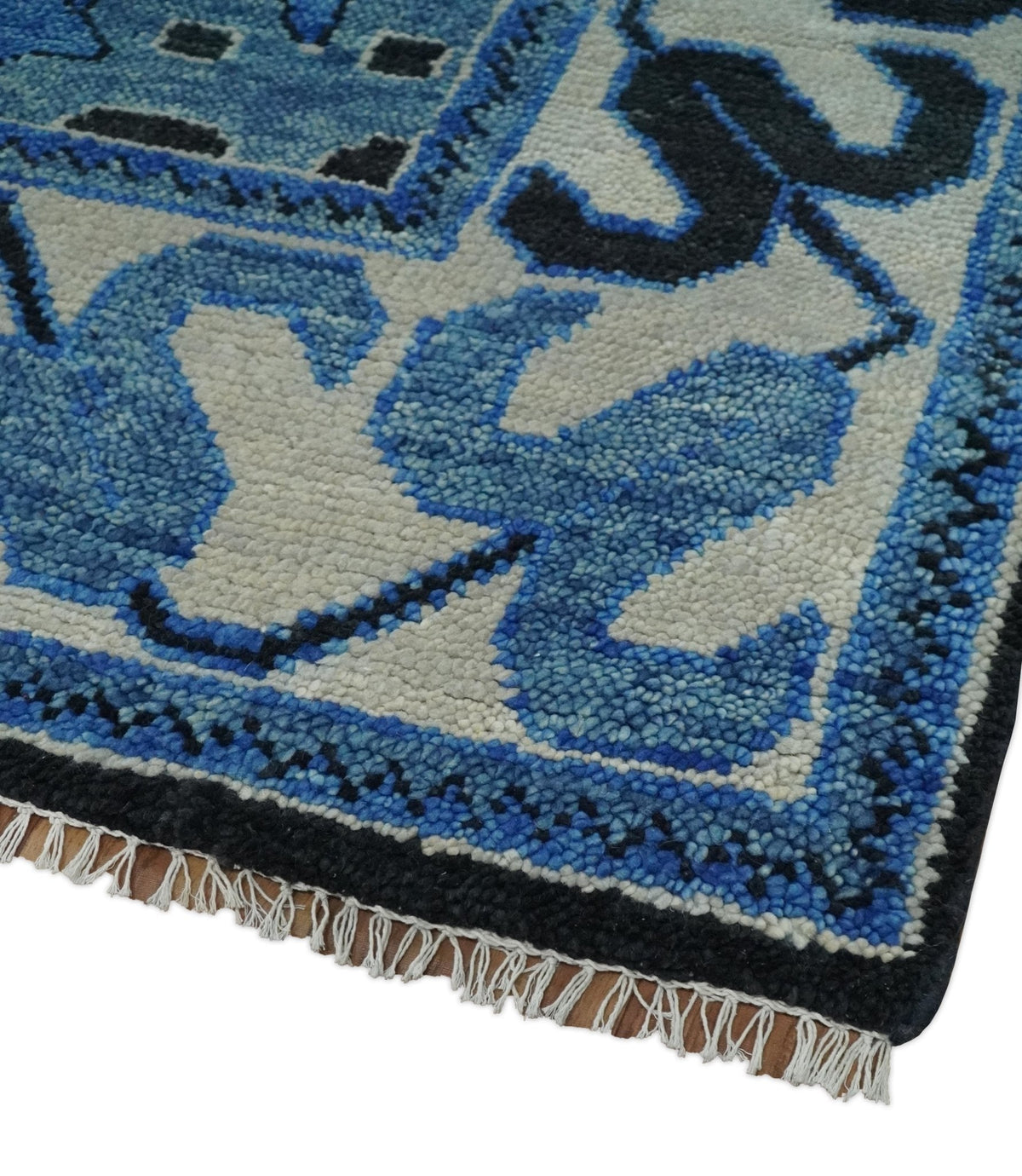 Blue and Black  Hand Knotted  Traditional Heriz Multi Size Wool Area Rug.