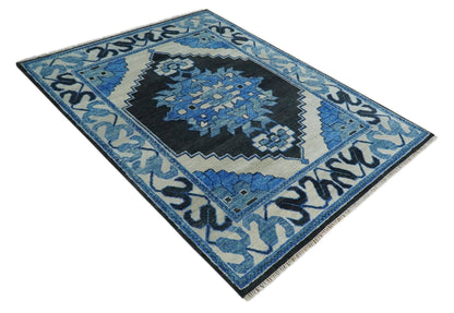 Blue and Black  Hand Knotted  Traditional Heriz Multi Size Wool Area Rug.