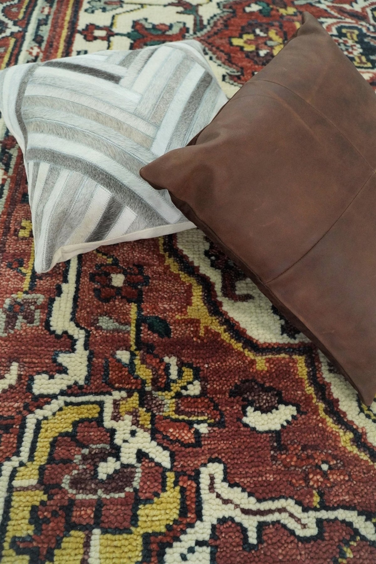 Rust And Ivory Traditional Medallion Hand Knotted Wool Area Rug.
