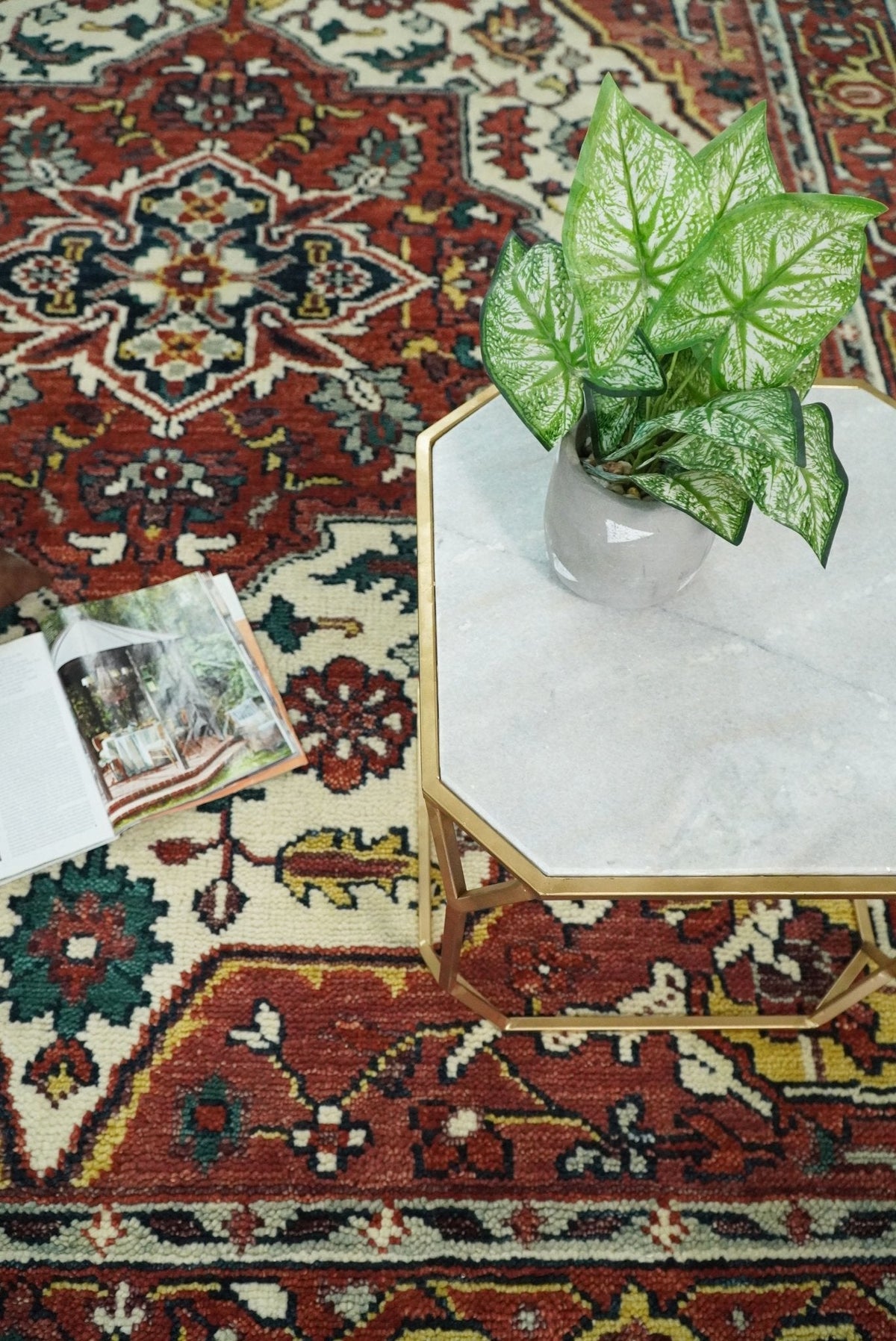 Rust And Ivory Traditional Medallion Hand Knotted Wool Area Rug.