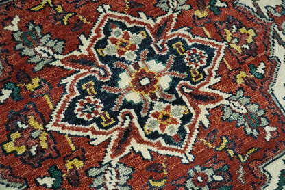 Rust And Ivory Traditional Medallion Hand Knotted Wool Area Rug.
