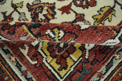 Rust And Ivory Traditional Medallion Hand Knotted Wool Area Rug.