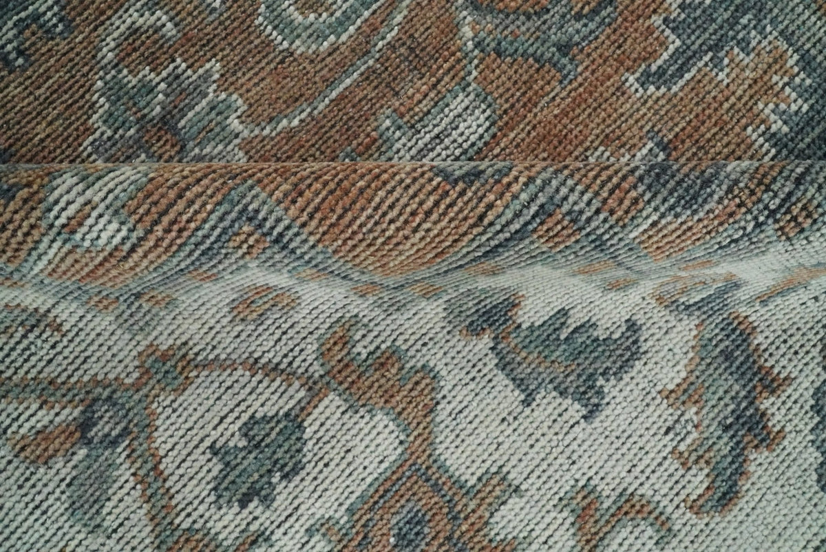 Traditional Distressed Brown And Gray Hand Knotted wool Area Rug.