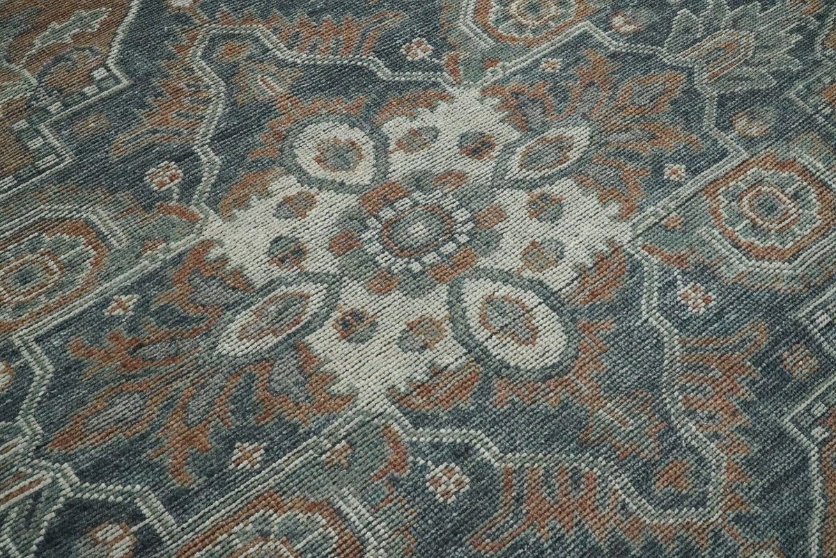 Traditional Distressed Brown And Gray Hand Knotted wool Area Rug.