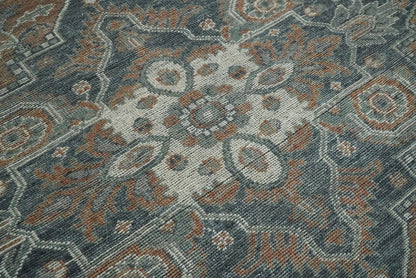 Traditional Distressed Brown And Gray Hand Knotted wool Area Rug.