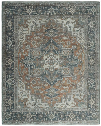 Traditional Distressed Brown And Gray Hand Knotted wool Area Rug.