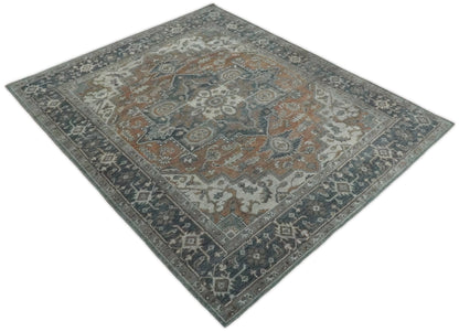 Traditional Distressed Brown And Gray Hand Knotted wool Area Rug.