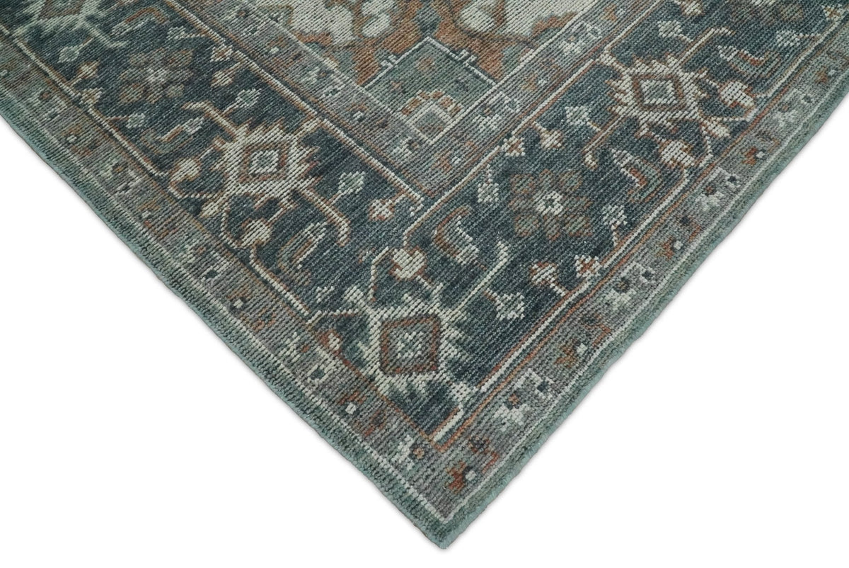 Traditional Distressed Brown And Gray Hand Knotted wool Area Rug.