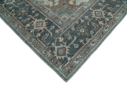 Traditional Distressed Brown And Gray Hand Knotted wool Area Rug.